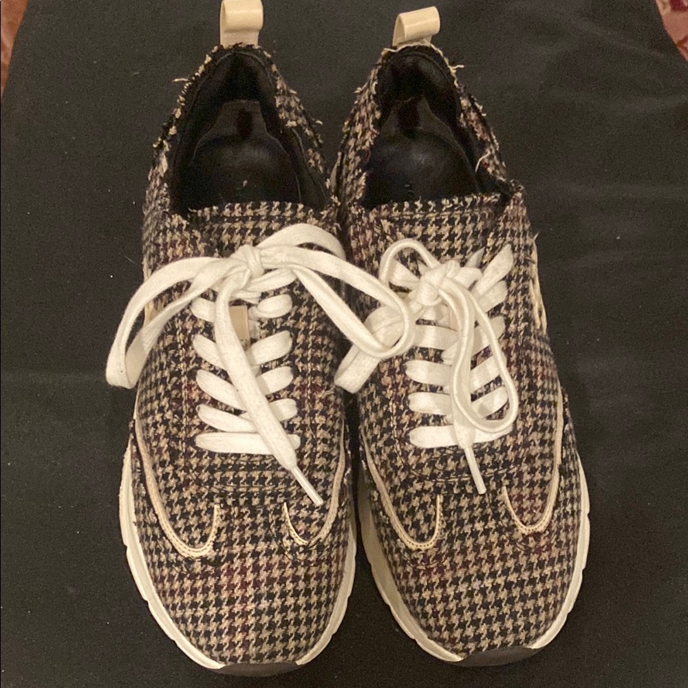 Tory Burch Houndstooth Sneakers - Black, White, Tan